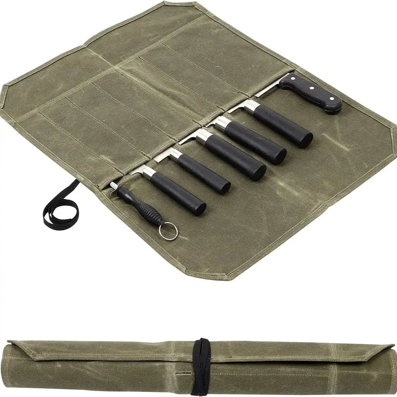 Chef Knife Bag Kitchen Roll Bag Heavy Duty Canvas Waxed Canvas Portable Durable Waterproof Knife Storage Camping BBQ