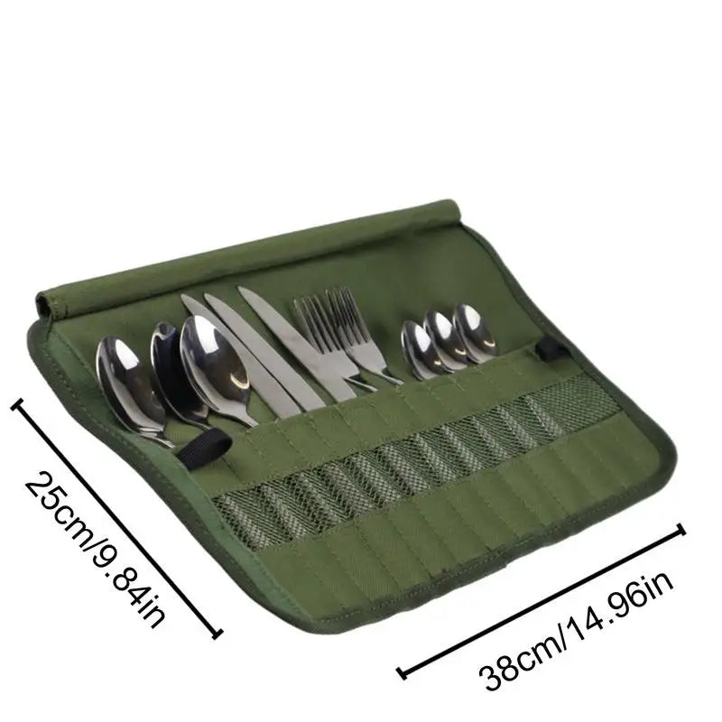 Outdoor Camping Cutlery Storage Bag Portable Roll Up Pouch Bag Cutlery Storage Water Resistant Case For Forks Spoons Chopstick