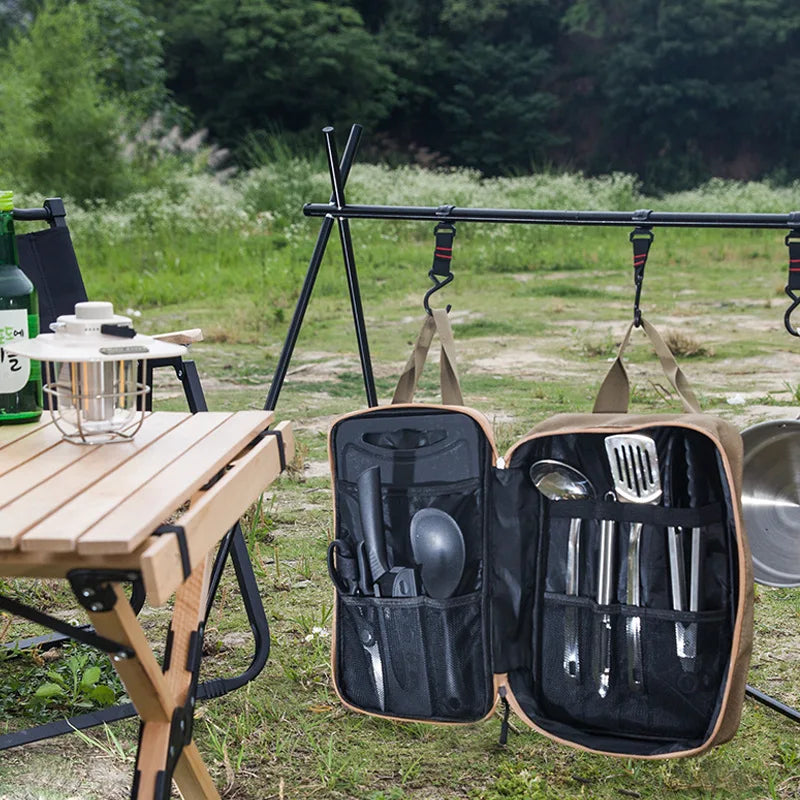 8pcs Camping Kitchen Cookware Set Portable Outdoor Travel Utensils Stainless Steel Cooking and Grilling Set for BBQ Picnic