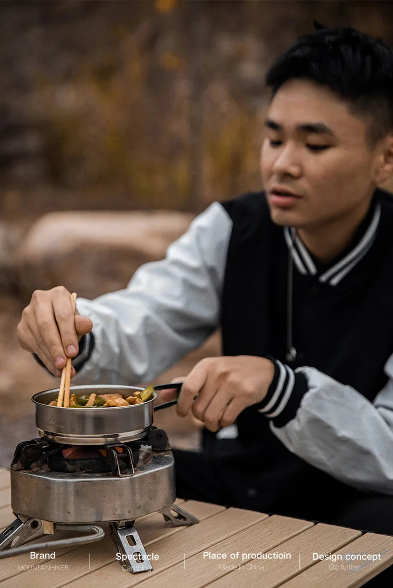 MOUNTAINHIKER 5PCS Camping Cookware 304 Stainless Steel Portable Outdoor Tableware Cookset Cooking Kit Pan Pot Hiking BBQ Picnic