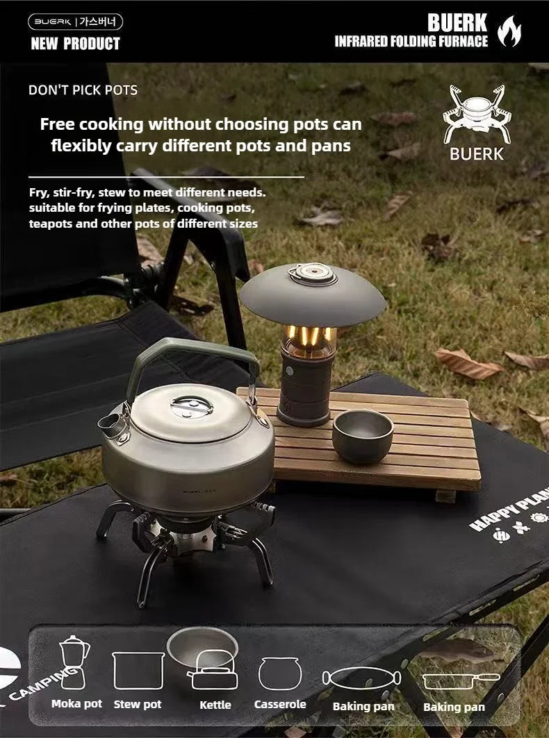 BUERK Outdoor Infrared burner Outdoor mini Stove Camping Cooking Ultralight Folding Mini Burner Camp Cooking Supplies