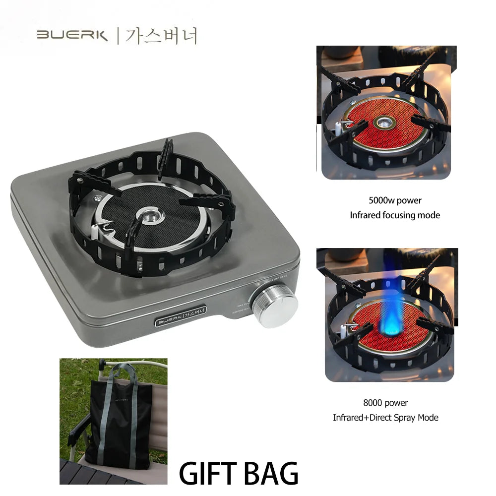 BUERK Camping Gas Stove 8000W High-power Infrared Card Stove Portable Lightweight Split Type Gas Burner Outdoor Picnic Hiking