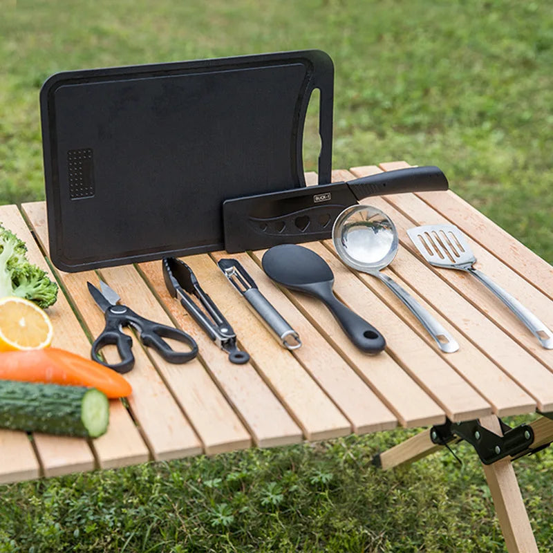 8pcs Camping Kitchen Cookware Set Portable Outdoor Travel Utensils Stainless Steel Cooking and Grilling Set for BBQ Picnic