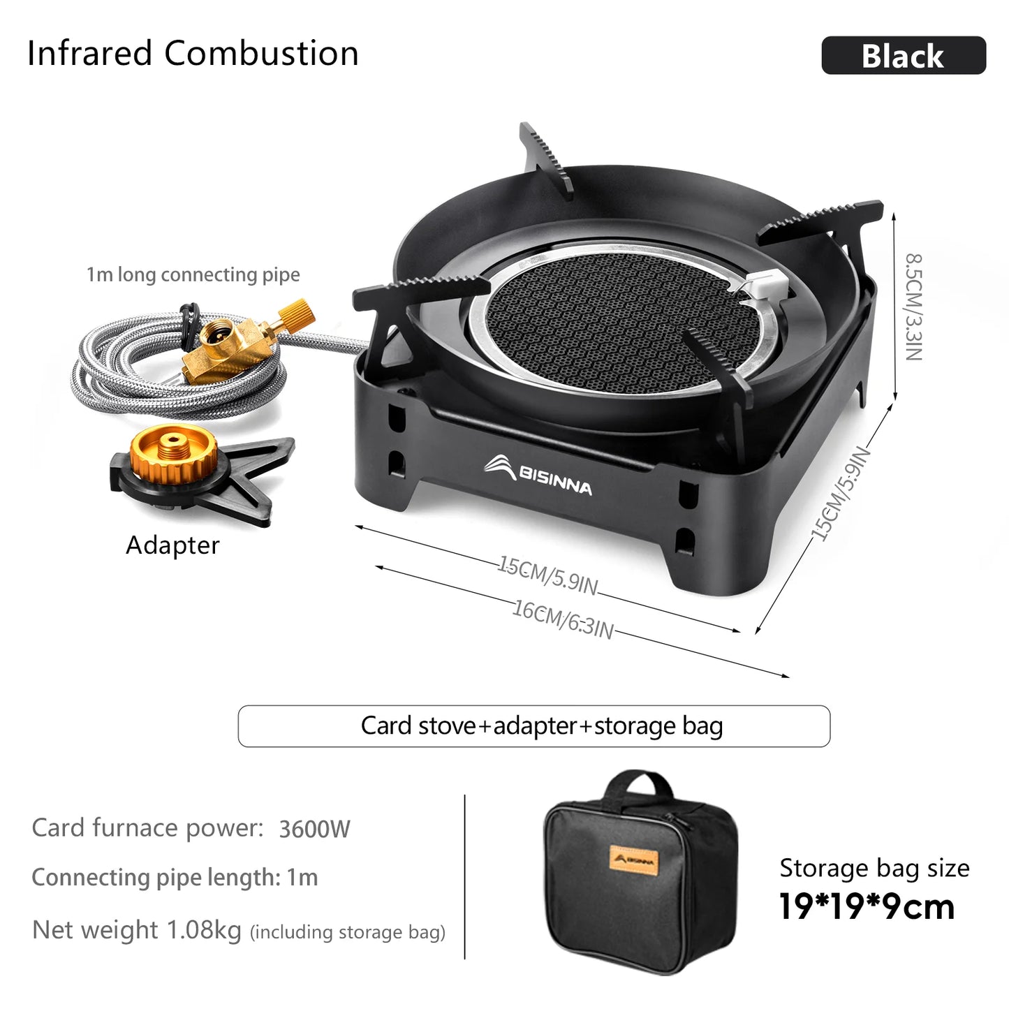 BISINNA Camping Gas Stove 3600W High-power Infrared Card Stove Portable Lightweight Split Type Gas Burner Outdoor Picnic Hiking