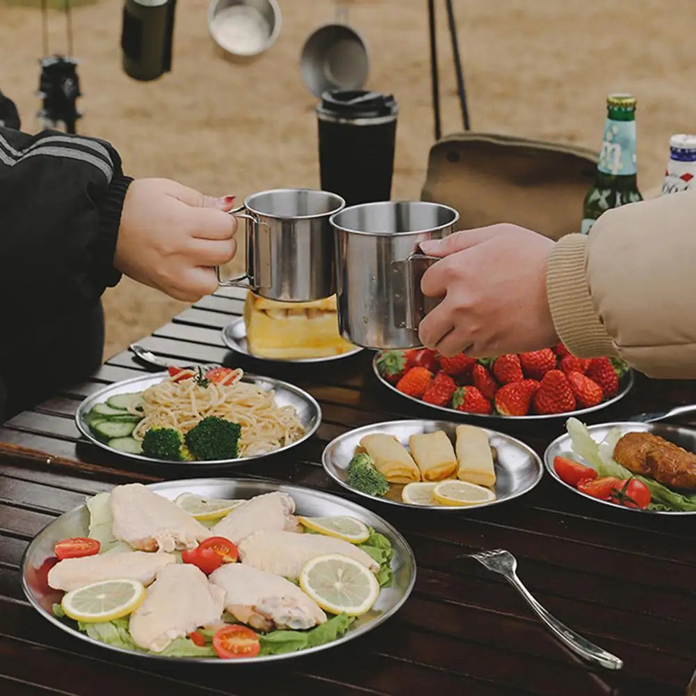 Stainless Steel Plates Camping Plates Reusable Dinner Plates Feeding Serving Tableware for Outdoor Camping Hiking Picnic BBQ