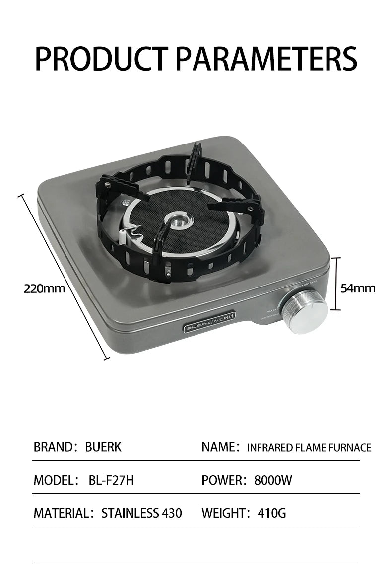 BUERK Camping Gas Stove 8000W High-power Infrared Card Stove Portable Lightweight Split Type Gas Burner Outdoor Picnic Hiking