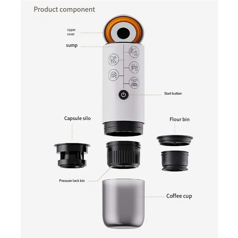AFOURT-Travel Portable Espresso Coffee Machine For Car &Home Camping Coffee Maker 3In1 Capsule Powder For Nespresso/Dolce Gusto