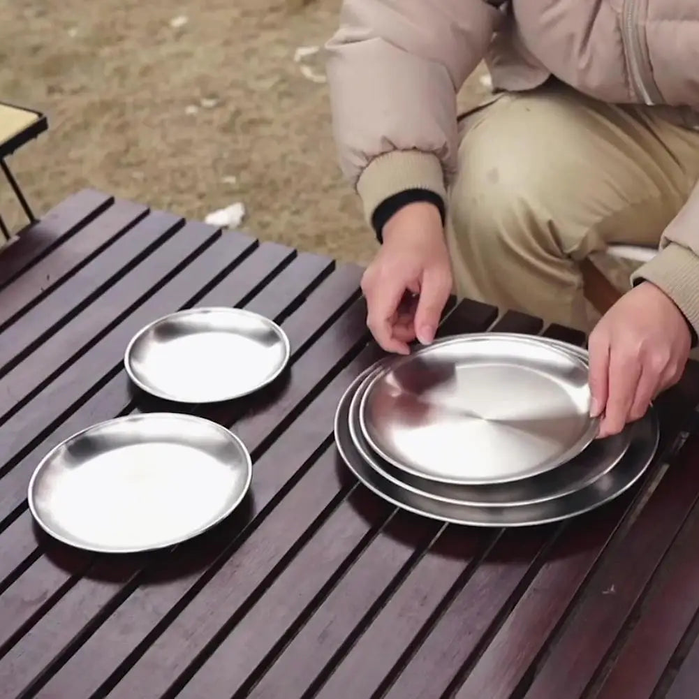 Stainless Steel Plates Camping Plates Reusable Dinner Plates Feeding Serving Tableware for Outdoor Camping Hiking Picnic BBQ