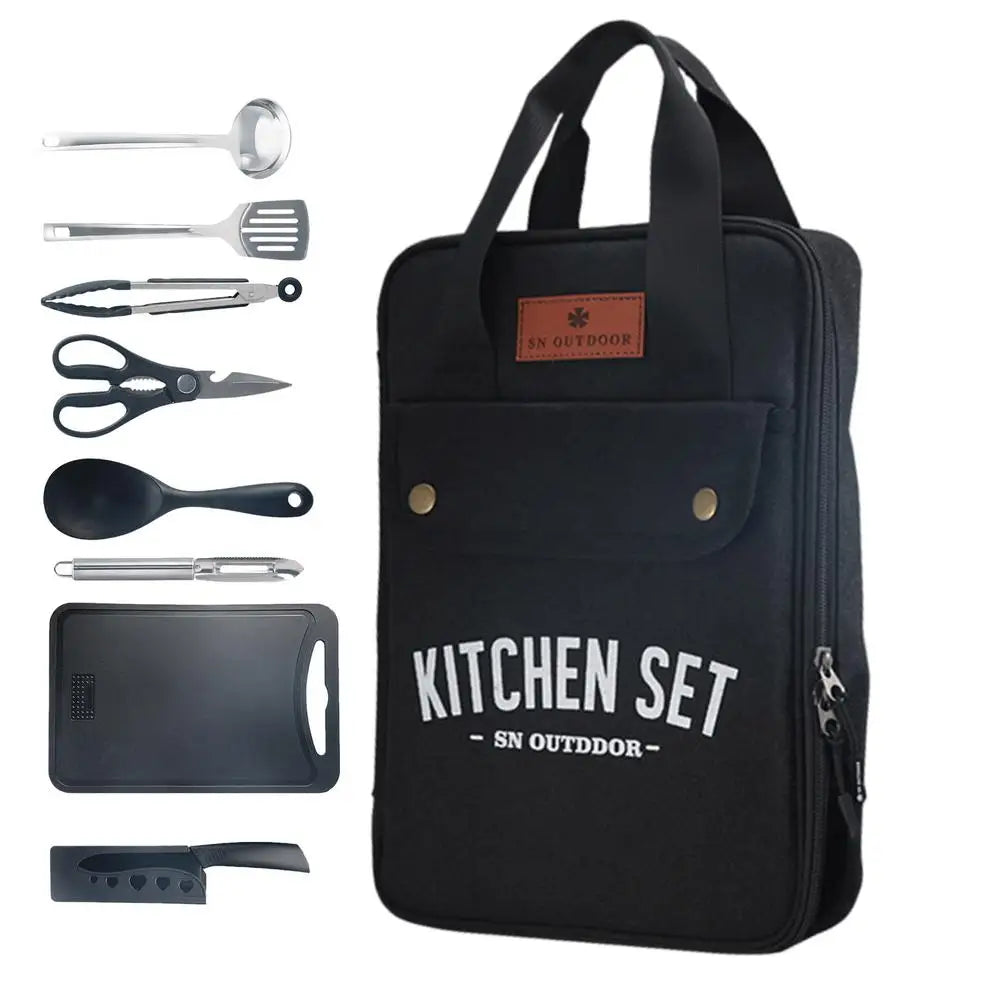 8pcs Camping Kitchen Cookware Set Portable Outdoor Travel Utensils Stainless Steel Cooking and Grilling Set for BBQ Picnic