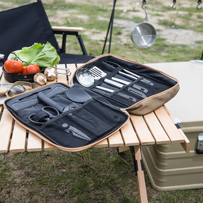 8pcs Camping Kitchen Cookware Set Portable Outdoor Travel Utensils Stainless Steel Cooking and Grilling Set for BBQ Picnic