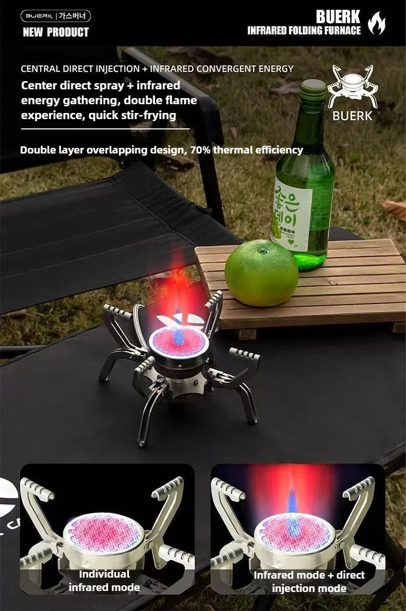 BUERK Outdoor Infrared burner Outdoor mini Stove Camping Cooking Ultralight Folding Mini Burner Camp Cooking Supplies