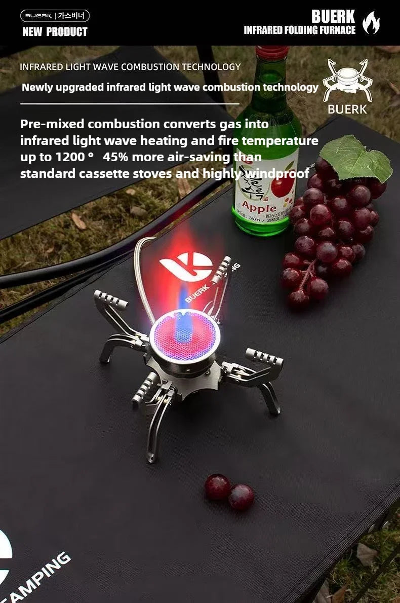 BUERK Outdoor Infrared burner Outdoor mini Stove Camping Cooking Ultralight Folding Mini Burner Camp Cooking Supplies