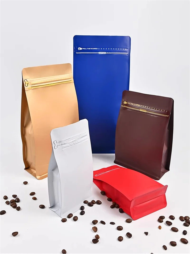 StoBag 50pcs Coffee Beans Bag Packaging with/No Valve Aluminum Foil Sealed for Powder Nuts Storage Reusable Pouches
