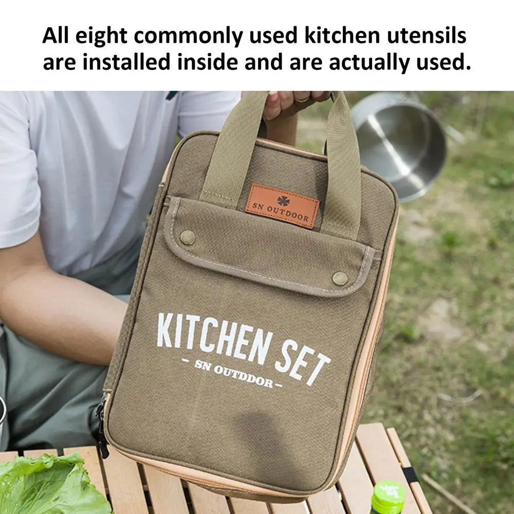 8pcs Camping Kitchen Cookware Set Portable Outdoor Travel Utensils Stainless Steel Cooking and Grilling Set for BBQ Picnic