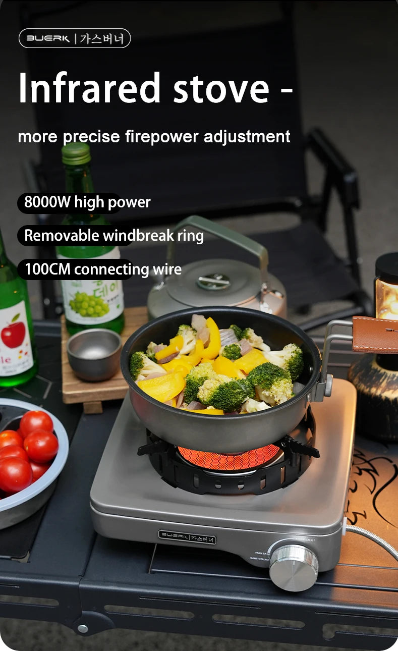 BUERK Camping Gas Stove 8000W High-power Infrared Card Stove Portable Lightweight Split Type Gas Burner Outdoor Picnic Hiking