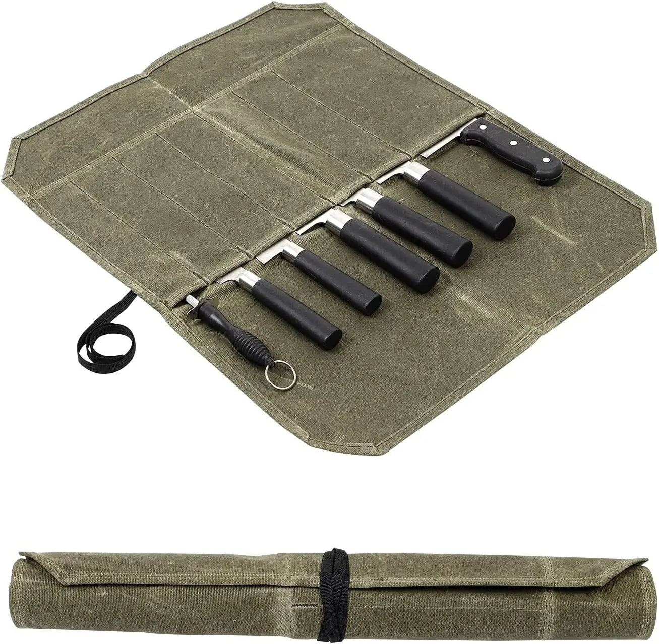 Chef Knife Bag Kitchen Roll Bag Heavy Duty Canvas Waxed Canvas Portable Durable Waterproof Knife Storage Camping BBQ