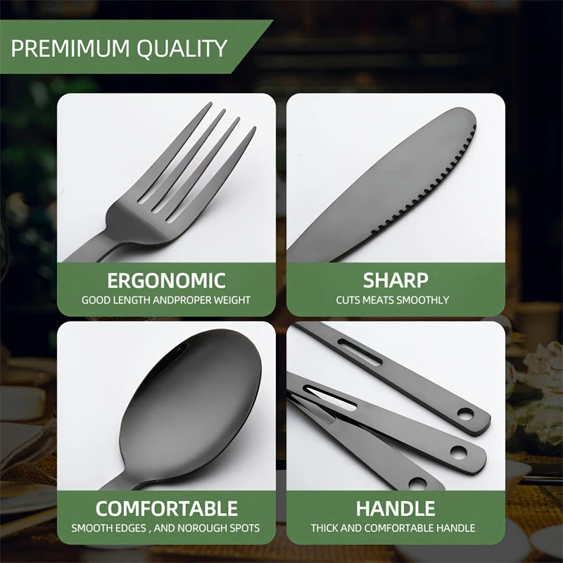 6PCS Stainless Steel Camping Cutlery Set Portable Travel Picnic Utensils Fork Spoon Knife Outdoor Dinnerware for Hiking