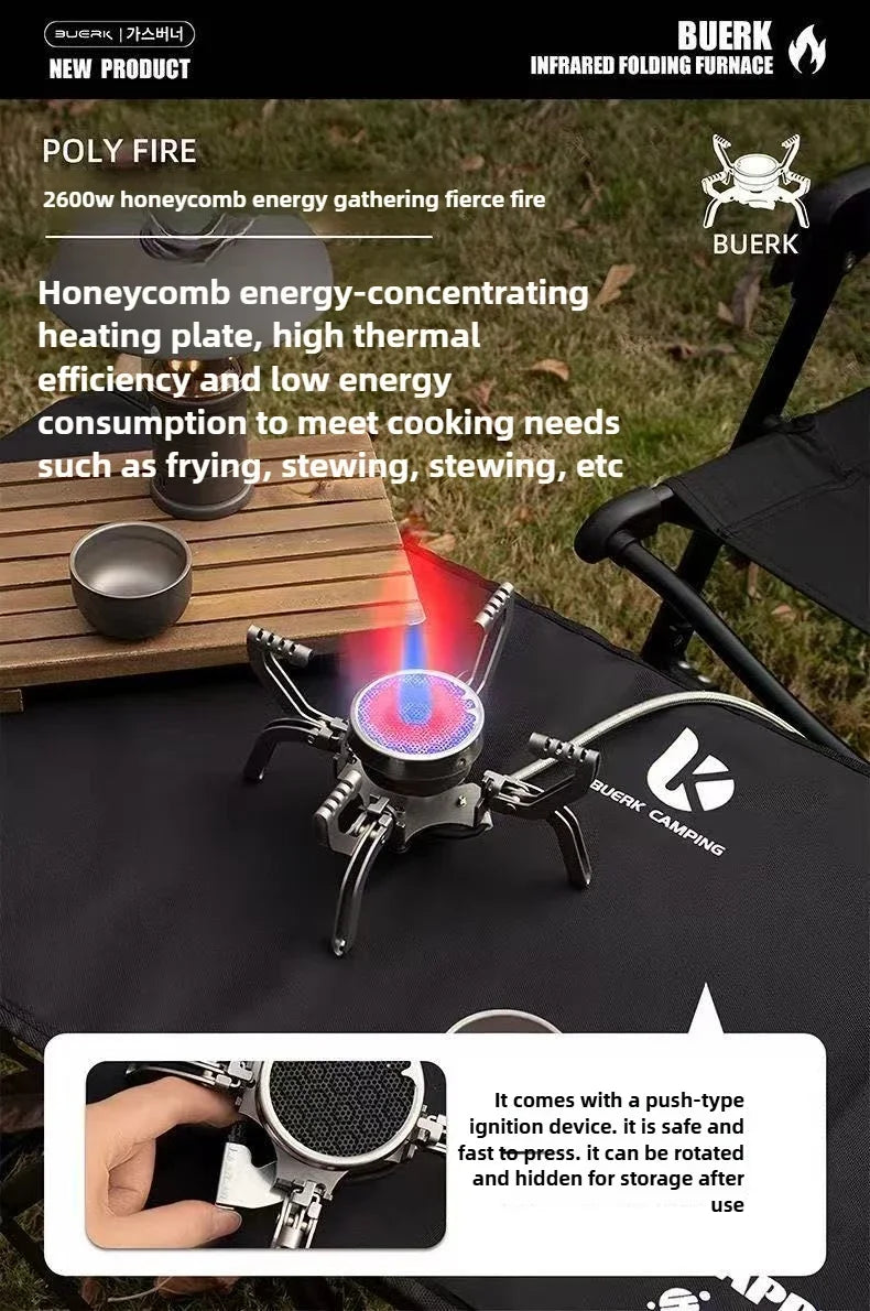 BUERK Outdoor Infrared burner Outdoor mini Stove Camping Cooking Ultralight Folding Mini Burner Camp Cooking Supplies
