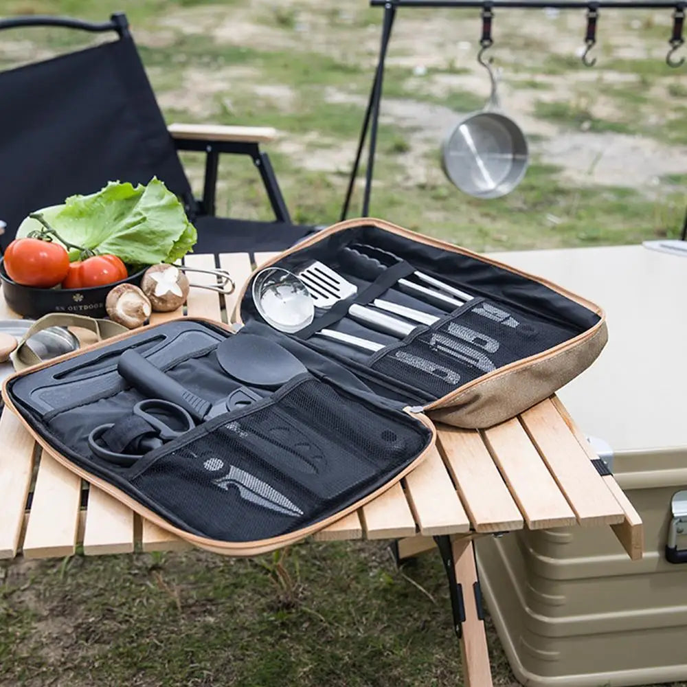8pcs Camping Kitchen Cookware Set Portable Outdoor Travel Utensils Stainless Steel Cooking and Grilling Set for BBQ Picnic