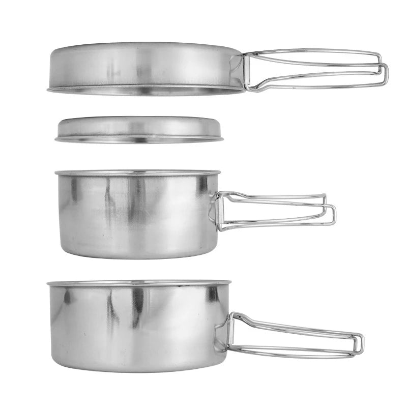 4Pcs/set Stainless Steel Camping Cookware Set - Pot, Bowl & Utensils for Hiking, Picnic, Outdoor Cooking Portable Nesting Design