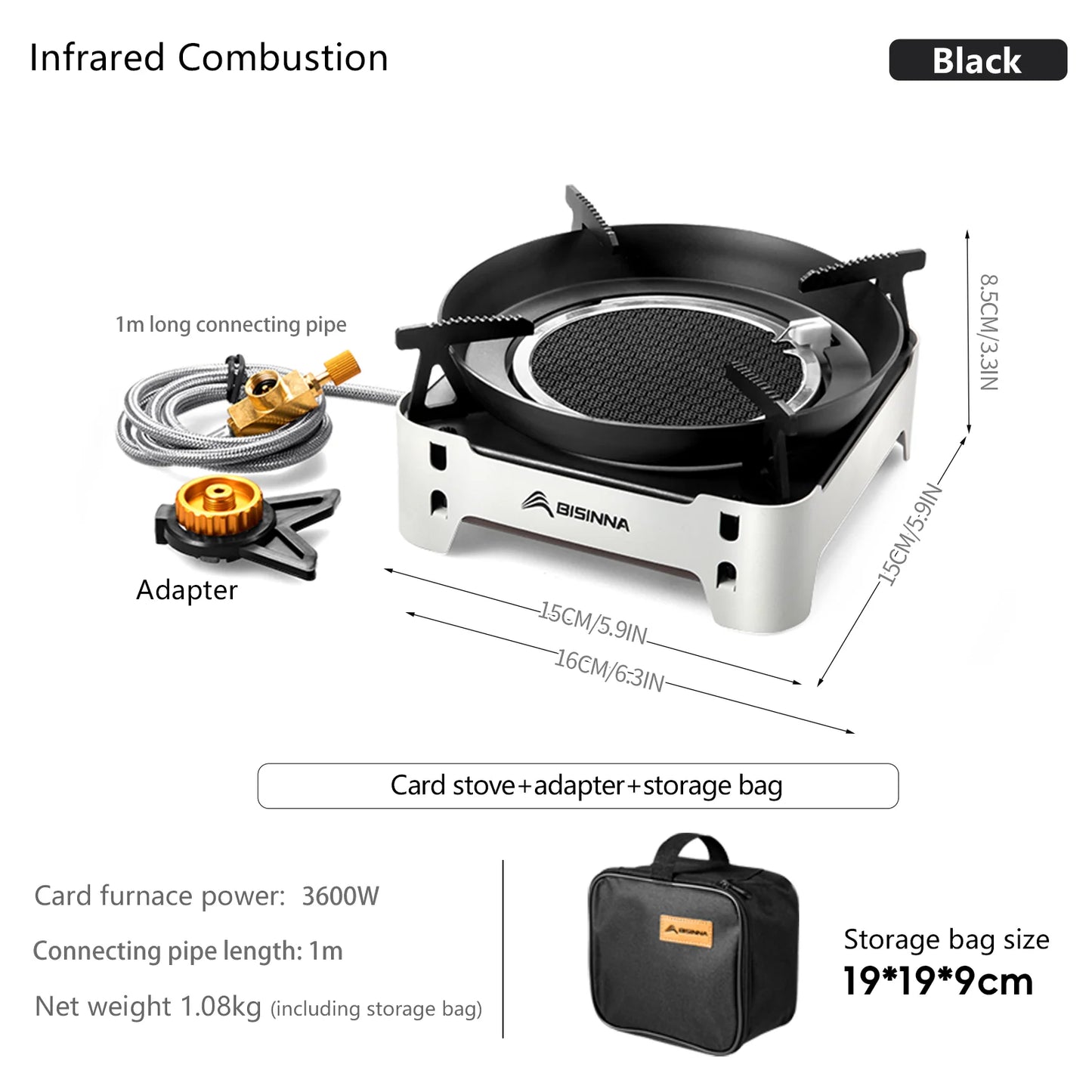 BISINNA Camping Gas Stove 3600W High-power Infrared Card Stove Portable Lightweight Split Type Gas Burner Outdoor Picnic Hiking